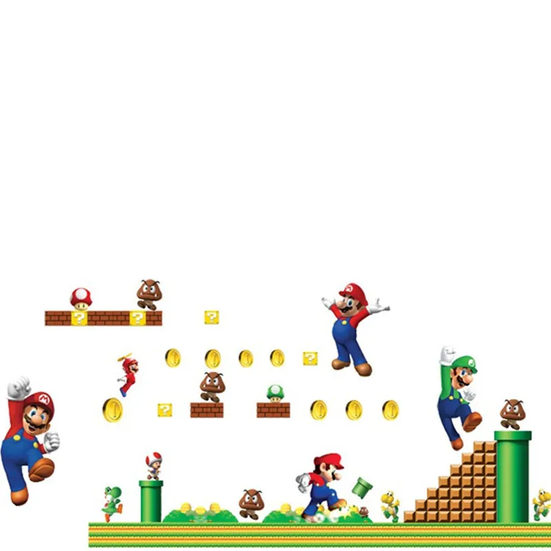 Супер забавные Mario Bros аниме наклейки на стены 3d игра плакат виниловые наклейки в детскую комнату украшения детской комнаты мультфильм обои 70*50 см