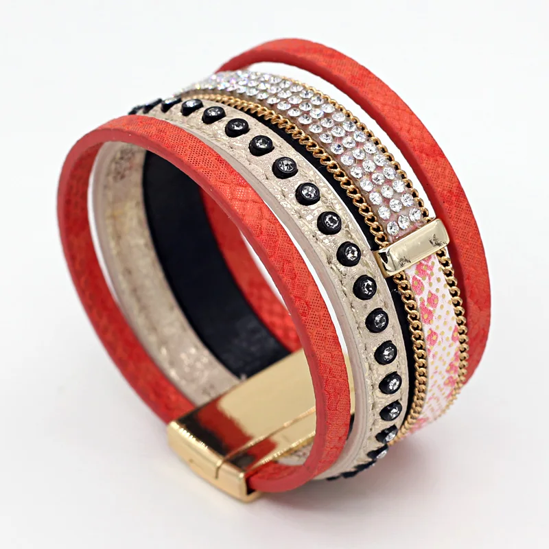 Vonnor Jewelry Для женщин браслет Многослойная кожа горный хрусталь Аксессуары женский