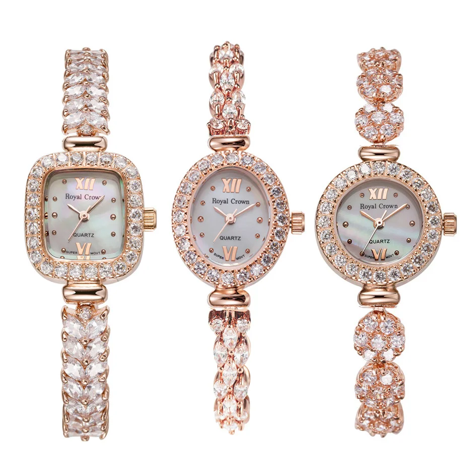 Royal Crown Lady Women's Watch Japan Quartz Jewelry Hours Fine Fashion Clock Claw-setting Crystal Bracelet Luxury Girl Gift