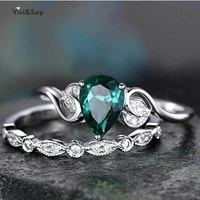 visisap water drop green crystal wedding ring set fashionable engagement rings for women dropshipping jewelry b2686