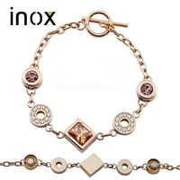 wollet jewelry magnetic bracelet for women cz stone resin elegant link chain rose color metallic charm shell toggle clasp