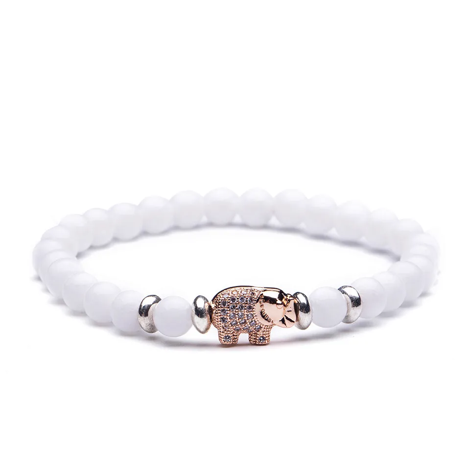 White-Rose Gold Шарм Браслет для Мужчин Моды Роскошь Micro Pave CZ Слон Высокое качество Лава камень бисер Strand Браслеты Ювелирные Изделия Мужской Homme - Окраска металла: White-Rose Gold
