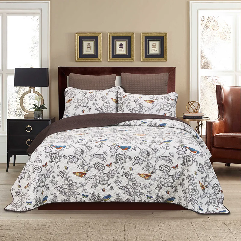 

CHAUSUB Cotton Bedspread on the Bed Quilt Set 3PCS Printed Coverlet Quilted Bed Cover Pillowcase Queen Size Summer Blanket
