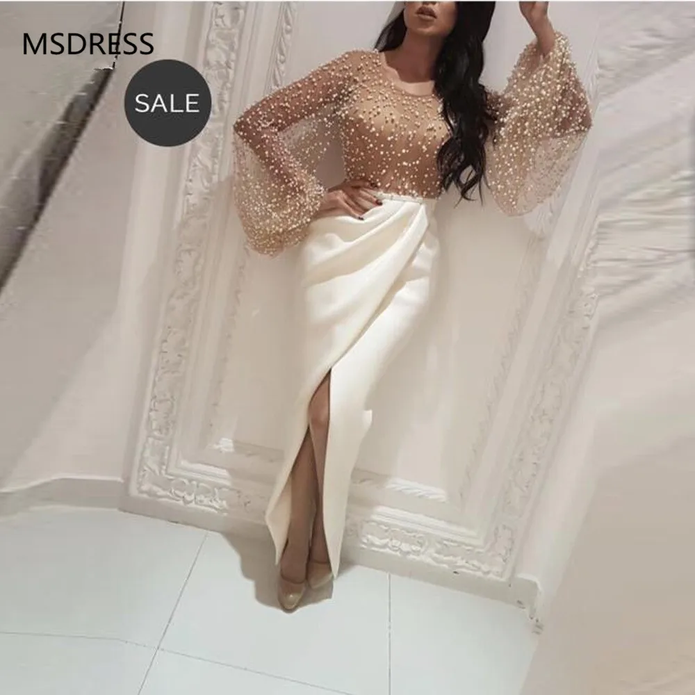 

Muslim Evening Dresses 2019 Mermaid Long Sleeves Illusion Slit Sexy Islamic Dubai Saudi Arabic Long Elegant Evening Gown Prom