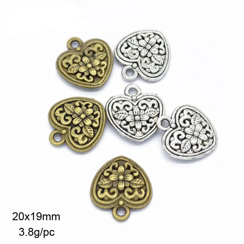

20pcs/lot 20x19mm Zinc Alloy Charm Antique Silver Antique Bronze Heart Charms Pendants