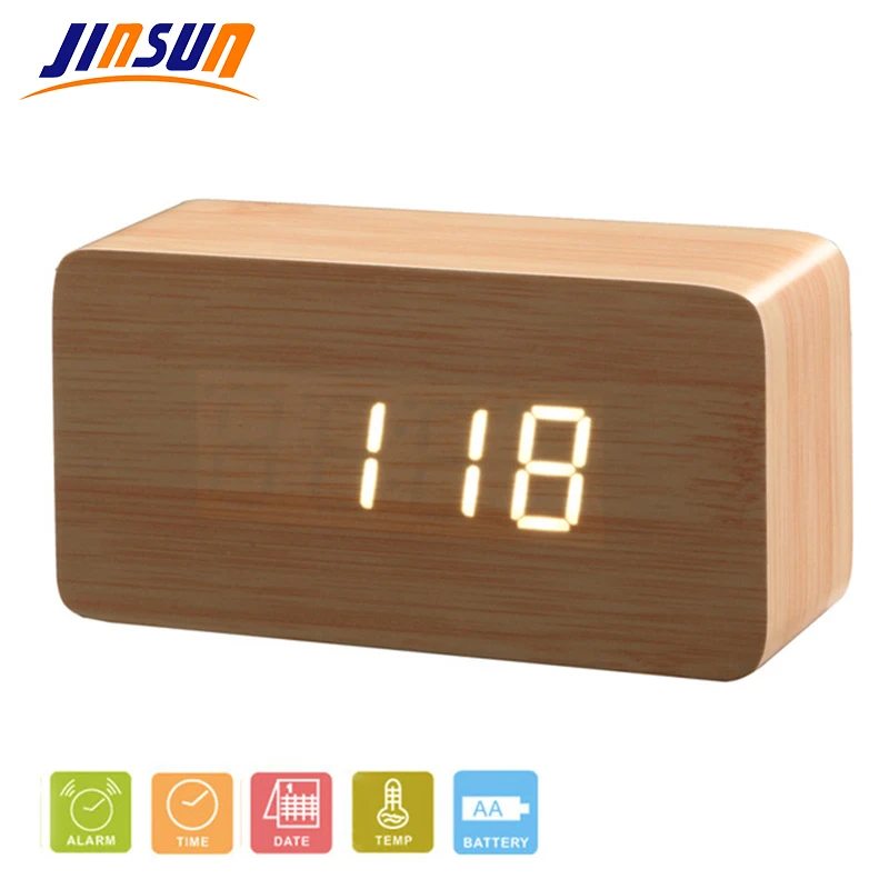 JINSUN лучшие высококлассные часы-будильник термометр деревянные светодиодные