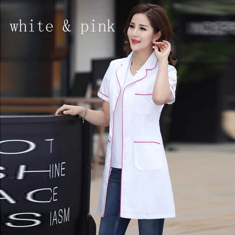 pink lace collar Uniforme Enfermera, женское лабораторное пальто, модное, цветное, блокирующее, корейский стиль, медицинская куртка, униформа медсестры с регулируемой талией - Цвет: pink lace collar