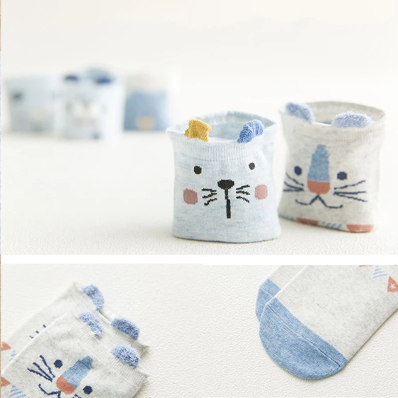 

5Pairs Arrivl Ladies Cotton Socks Non-slip Pink Cute Three-Dimensional Cat Small Fresh Girls Shallow Mouth Invisible Socks