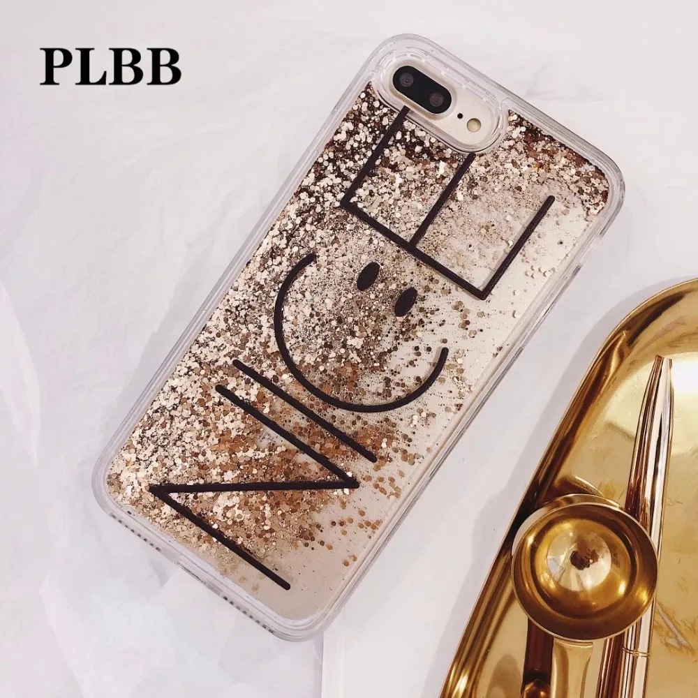 PLBB Модный чехол для девочек с жидким песком iPhone X 6 6S 7 8 Plus блестящая Звезда улыбка