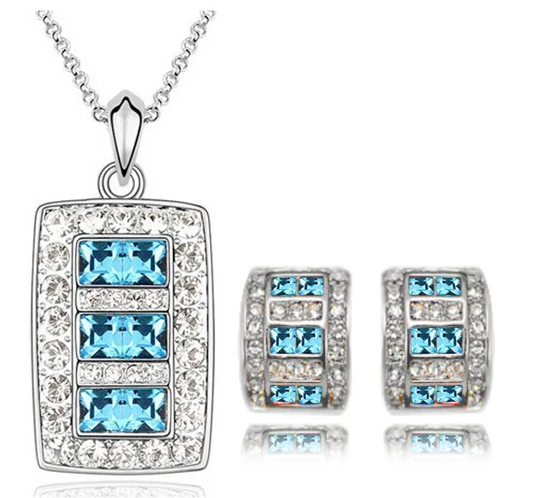 wholesale Austrian CRYSTAL zircon pendant fashion chain necklace stud earrings necklaces&amppendants Jewelry Sets free ship | Украшения и