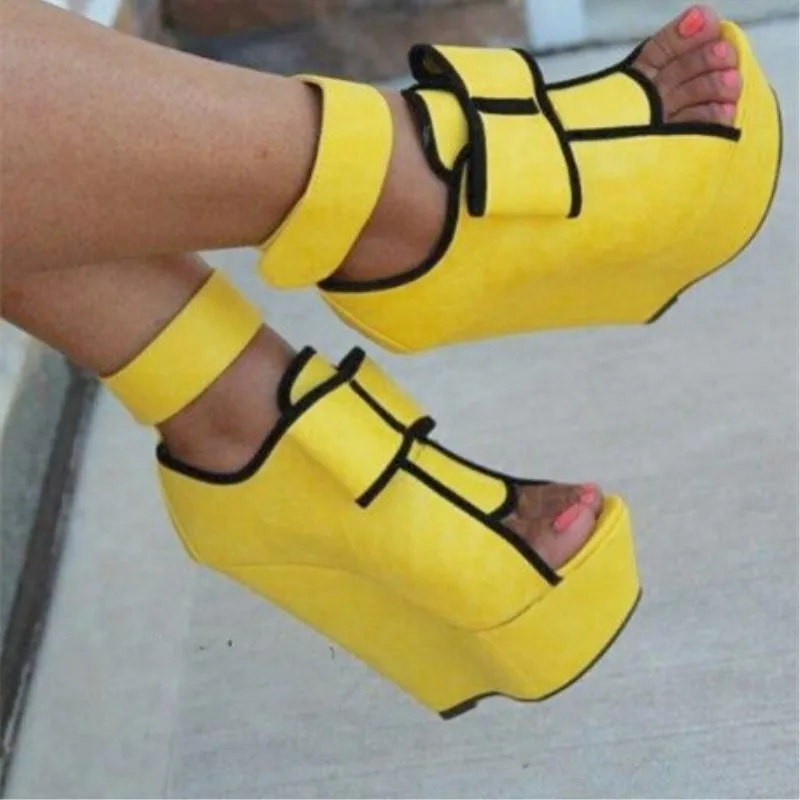 Women Sandals 2019 14.5cm wedges heel shoes peep toe pumps women shoes.SIZE:34-45 plus size sandals | Обувь