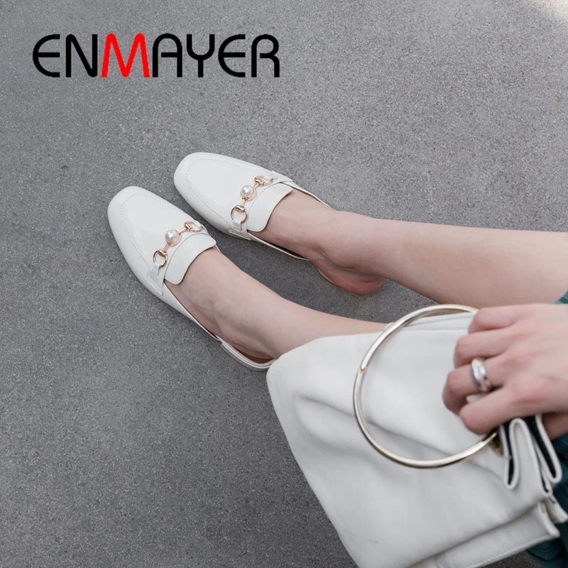 

ENMAYER 2019 New Arrival Women Med High Slippers Genuine Leather Woman Shoes Solid Spring/Autumn Size 34-40 LY2115