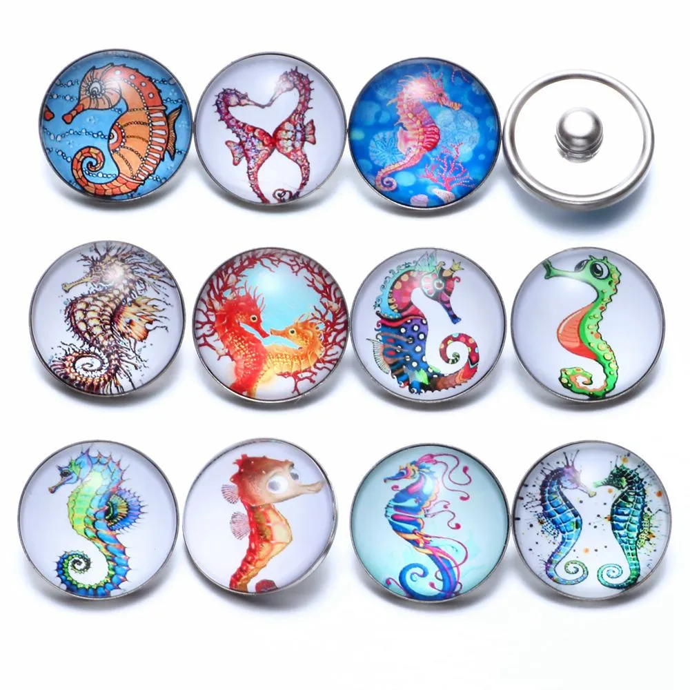 12 шт./лот морской конек темы Стекло Талисманы 18 мм кнопки украшения для щелкает