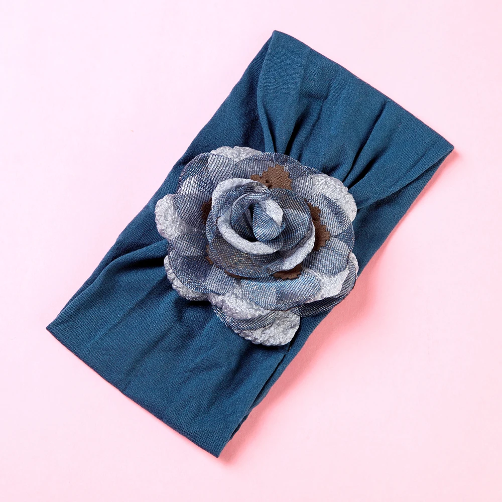 Diadema lisa de flores para beb&eacute;, bandas para la cabeza de nailon para ni&ntilde;a, turbante rosa para fiesta de reci&eacute;n nacido, accesorios para el cabello-4