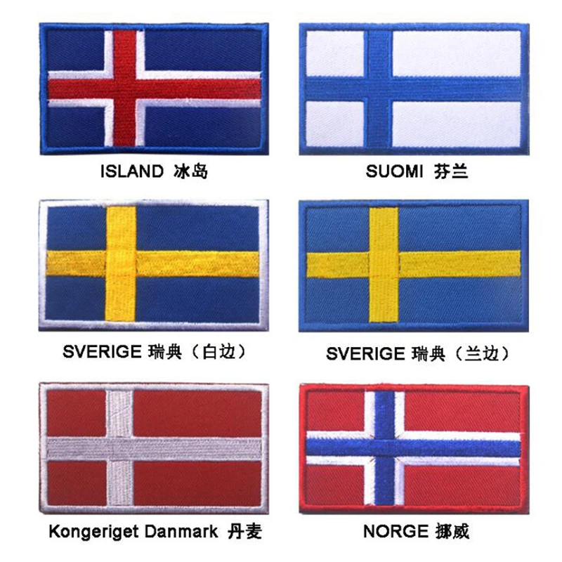 

1PC 3D Embroidery Badge Patch Finland Norwegian Flag Patch / Nordic Flag Patch Badge Denmark / Sweden Flag Embroidery Armband 8