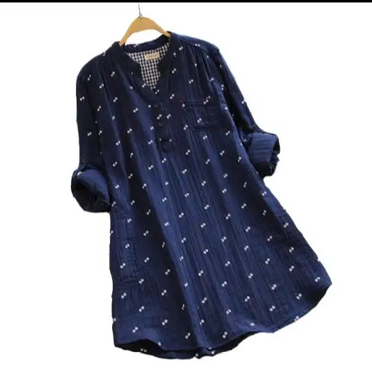 Женская рубашка с длинным рукавом из хлопка и льна|mori girl|autumn womencotton linen |