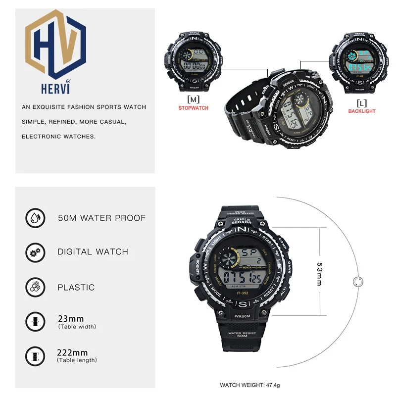 2018 Top Brand Male Military Army Sports Watch Digital Automatic Men Electronic Fashion Waterproof Watches Clock H352-A | Наручные часы