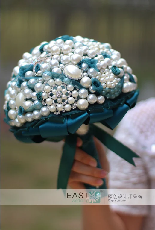 Бирюзовый синий жемчуг брошь букет невесты Кристалл Свадебный на заказ букеты |