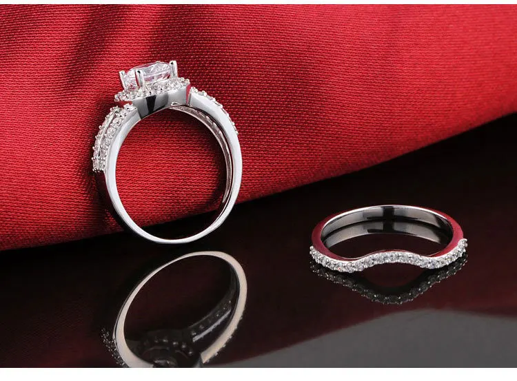 

Positive Solid 18K White Gold Moissanite Diamond Rings Set 1CT Engagement Jewelry Ring for Women Wedding Set Perfect Band AU750