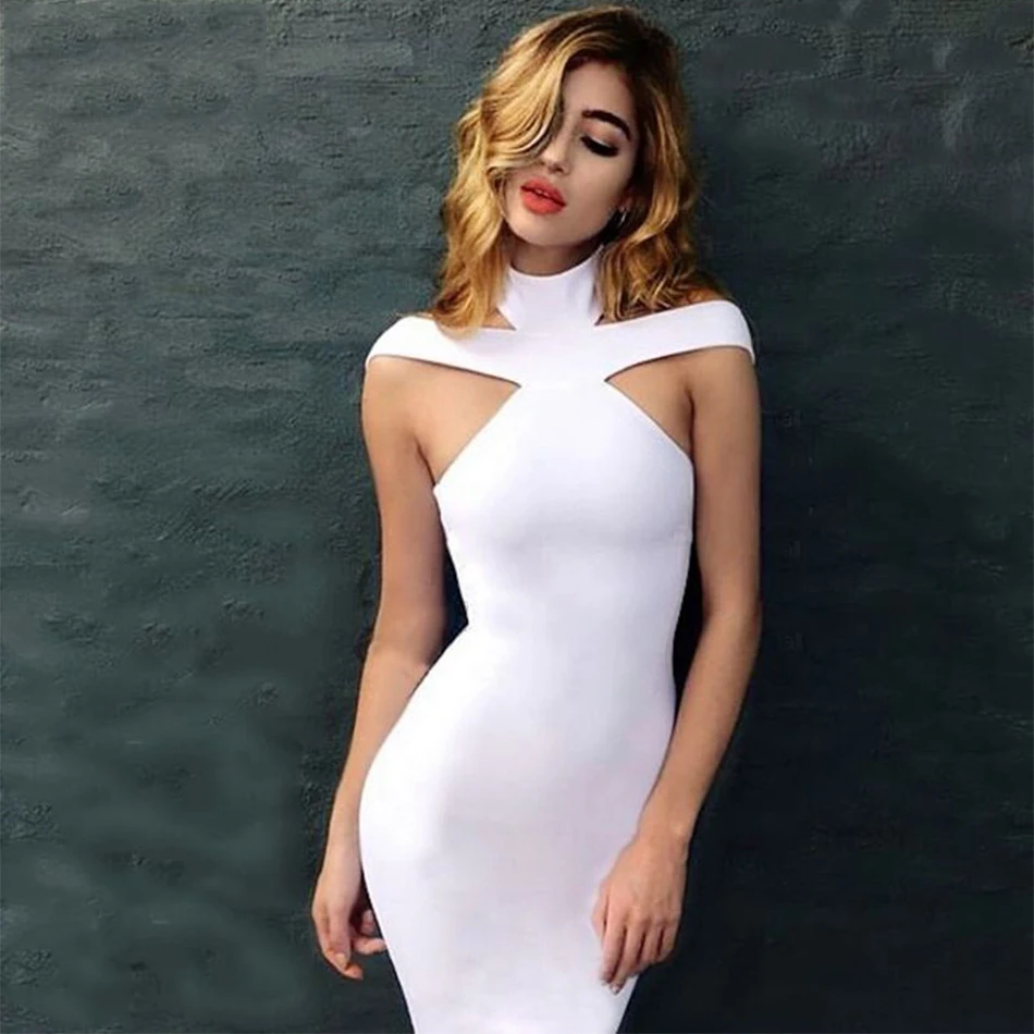 Женское Бандажное платье без рукавов вечернее облегающее с круглым вырезом лето