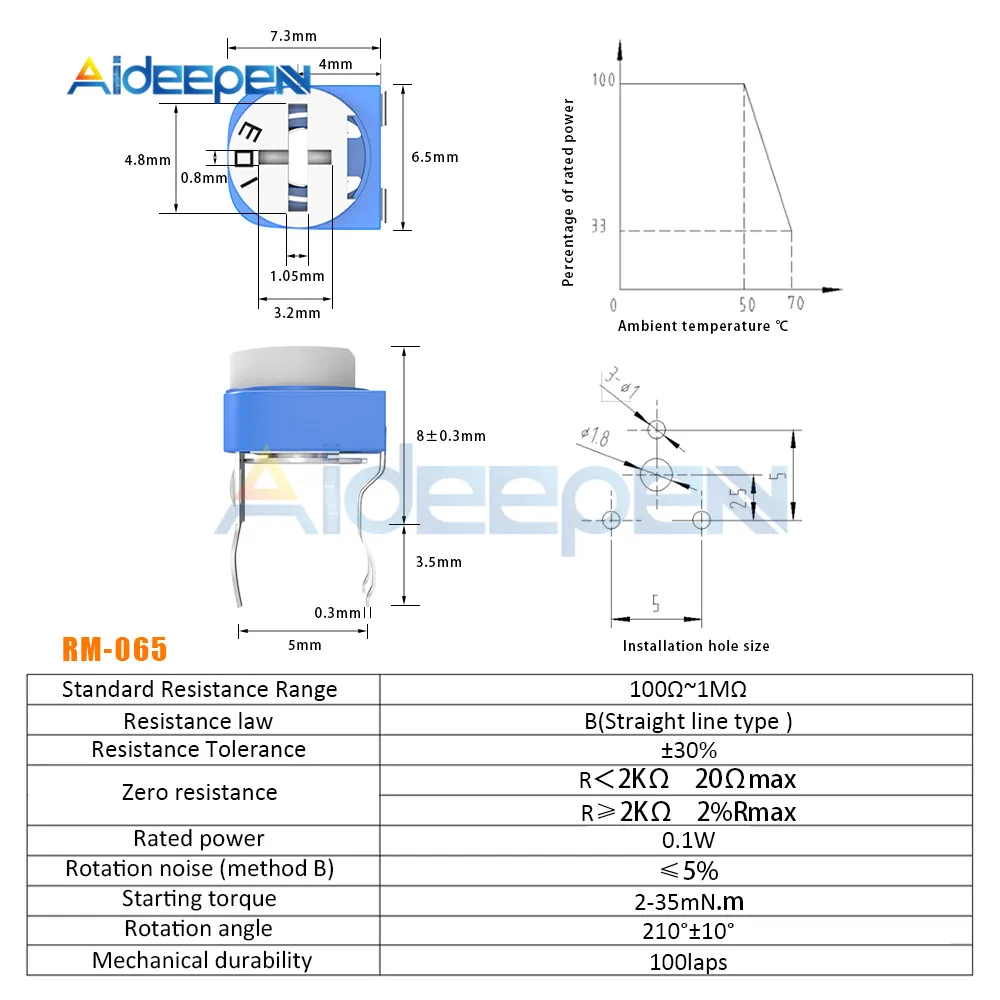 10pcs Adjustable RM065 RM-065 100 200 500 ohm 1K 2K 5K 10K 50K 100K 200K 500K 1M Trimpot Trimmer Potentiometer Variable Resistor |