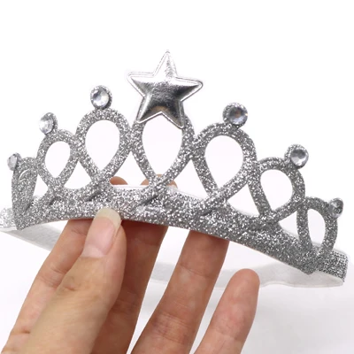 Silver 3 предмета в комплекте детская Корона Головные уборы звезды короны для детей ясельного возраста платье принцессы тиара резинки для Волос Эластичный ободок повязка на голову, повязка-Корона 2 Цвет - Цвет: Silver