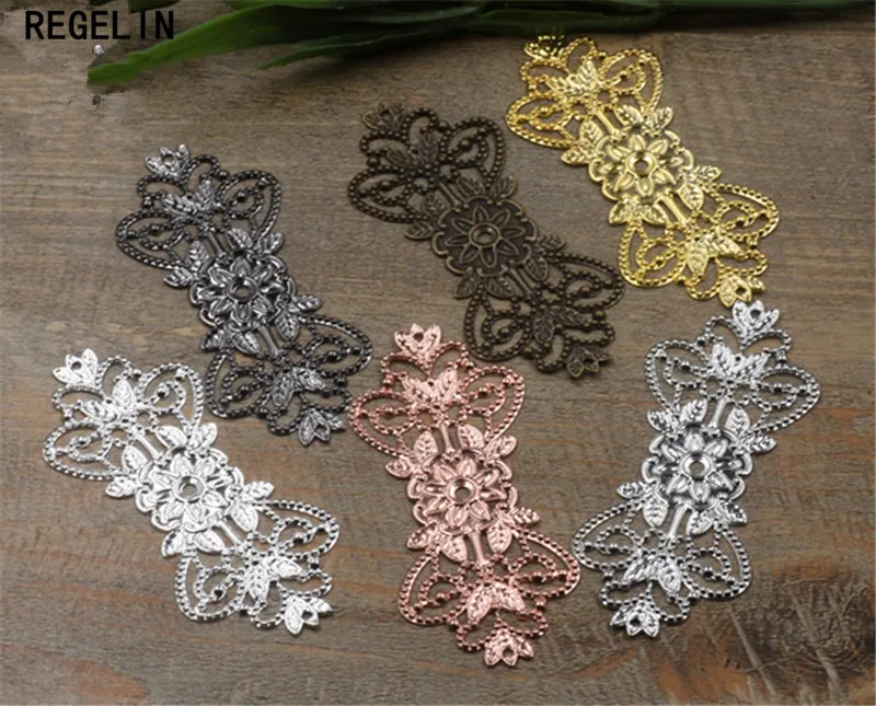 REGELIN Filigree Wraps Flower Connectors Pendant Copper Crafts Gift Decoration 10pcs/lot 31x74mm DIY Findings | Украшения и