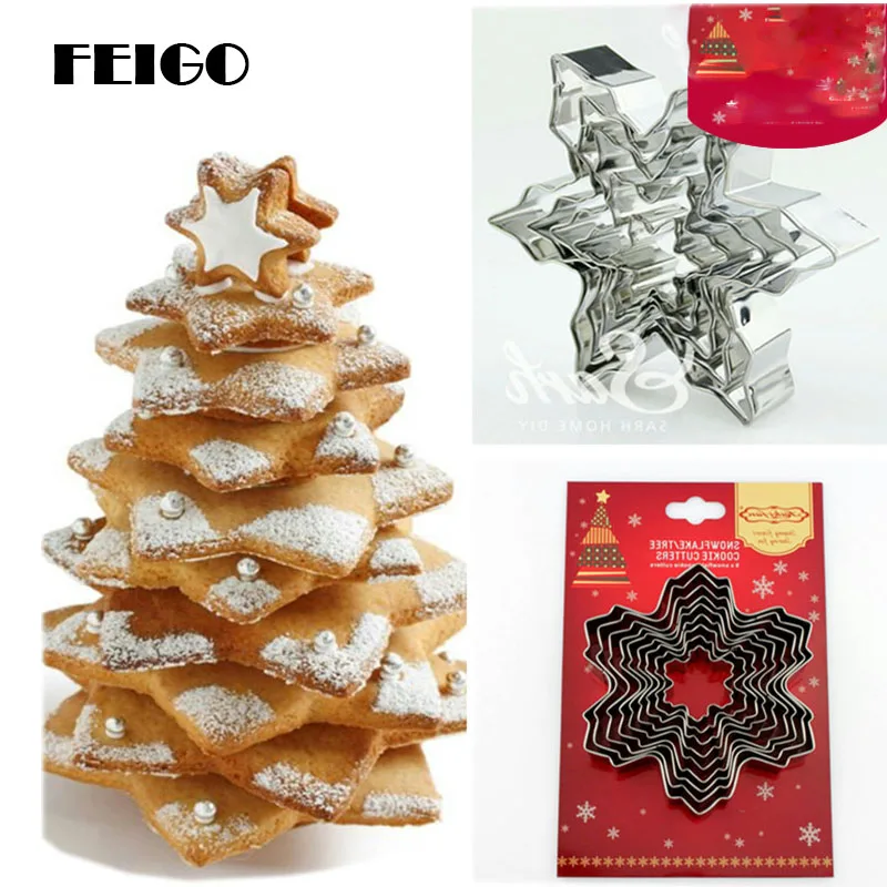

FEIGO 9PCS/Set 3D Snowflake Tree Cookies Mold Metal Stainless Steel Biscuits Cutters Set for Kitchen Baking Cookie Tools F241