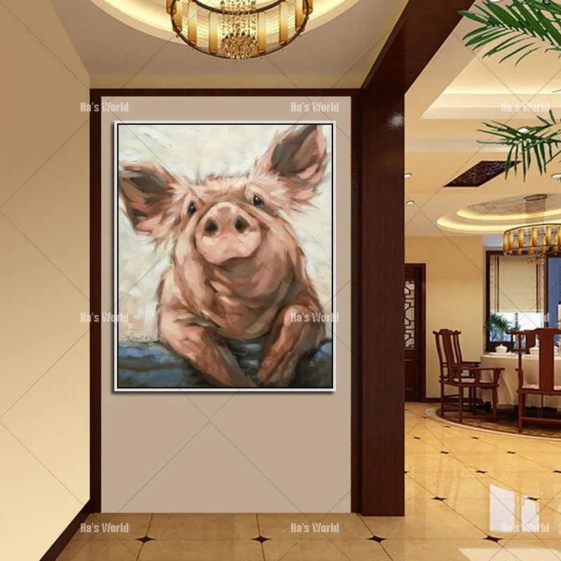Ручная роспись забавная картина маслом на холсте Детская свинья плакат милая