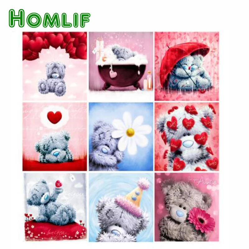 HOMLIF 5D Алмазная вышивка Тедди картина с изображением медведя из стразы камни в
