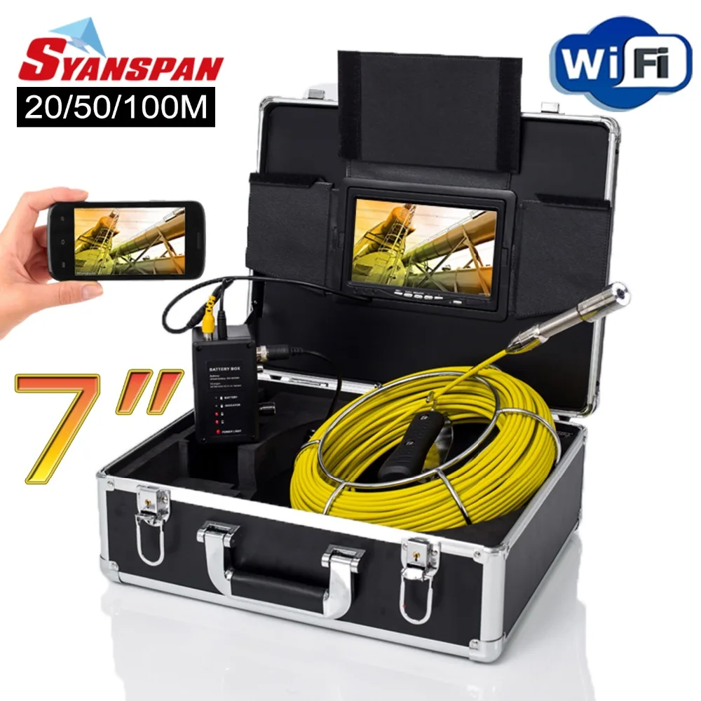 SYANSPAN 7 &quotБеспроводной Wi Fi 20/50/100 м внутритрубный инспекционный прибор видео