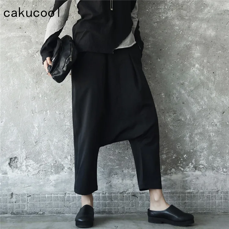 Cakucool новые брюки с перекрестной промежностью женские свободные шаровары черные
