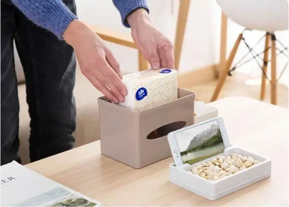 

1SET Home Kitchen Plastic Tissue Box Napkin Holder Case Simple Stylish with Storage Box OK 0676