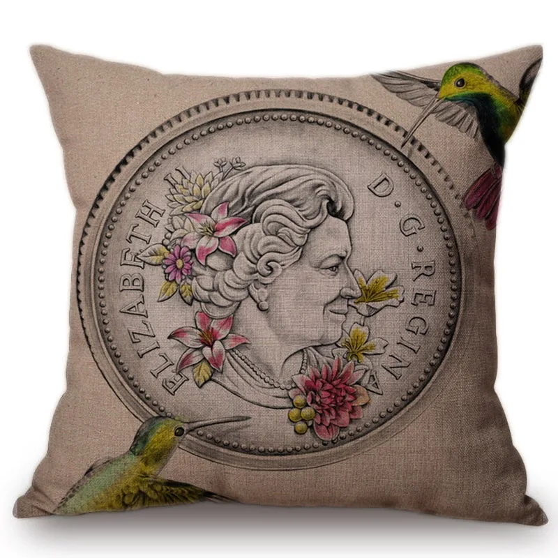 

Vintage Queen Portrait Pattern Style Cushion Cover World Famous Building Cotton Linen Home Decoration Sofa Throw Pillow Cover