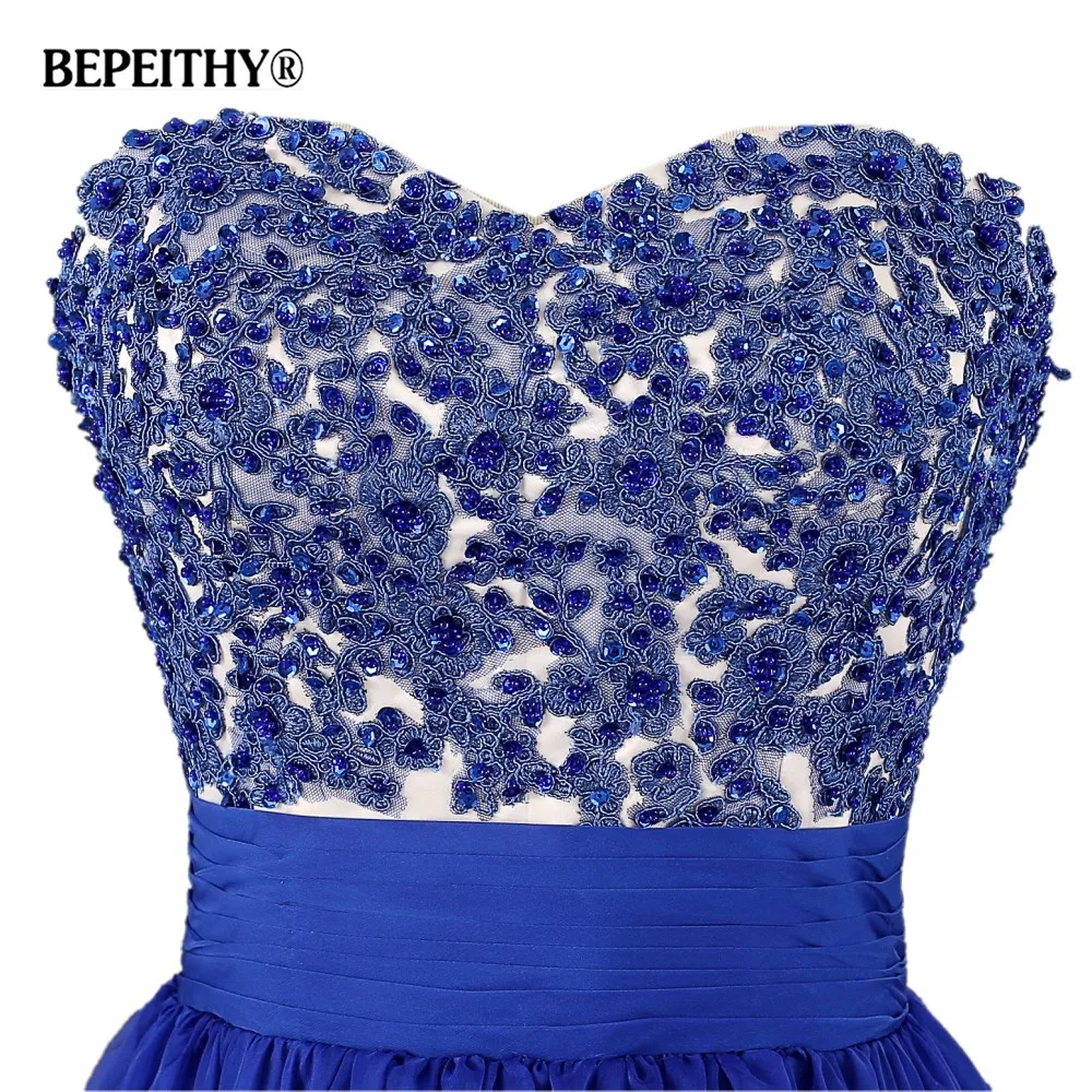 Женское шифоновое вечернее платье длинное синее до пола для выпускного