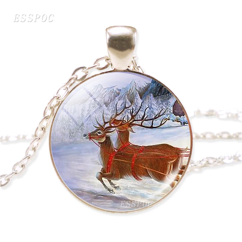 Handcrafted Elk Necklace Time Lovely Sika Deer Chain Pendant Glass Dome Cabochon Fashion Jewelry Gift for Girl | Украшения и