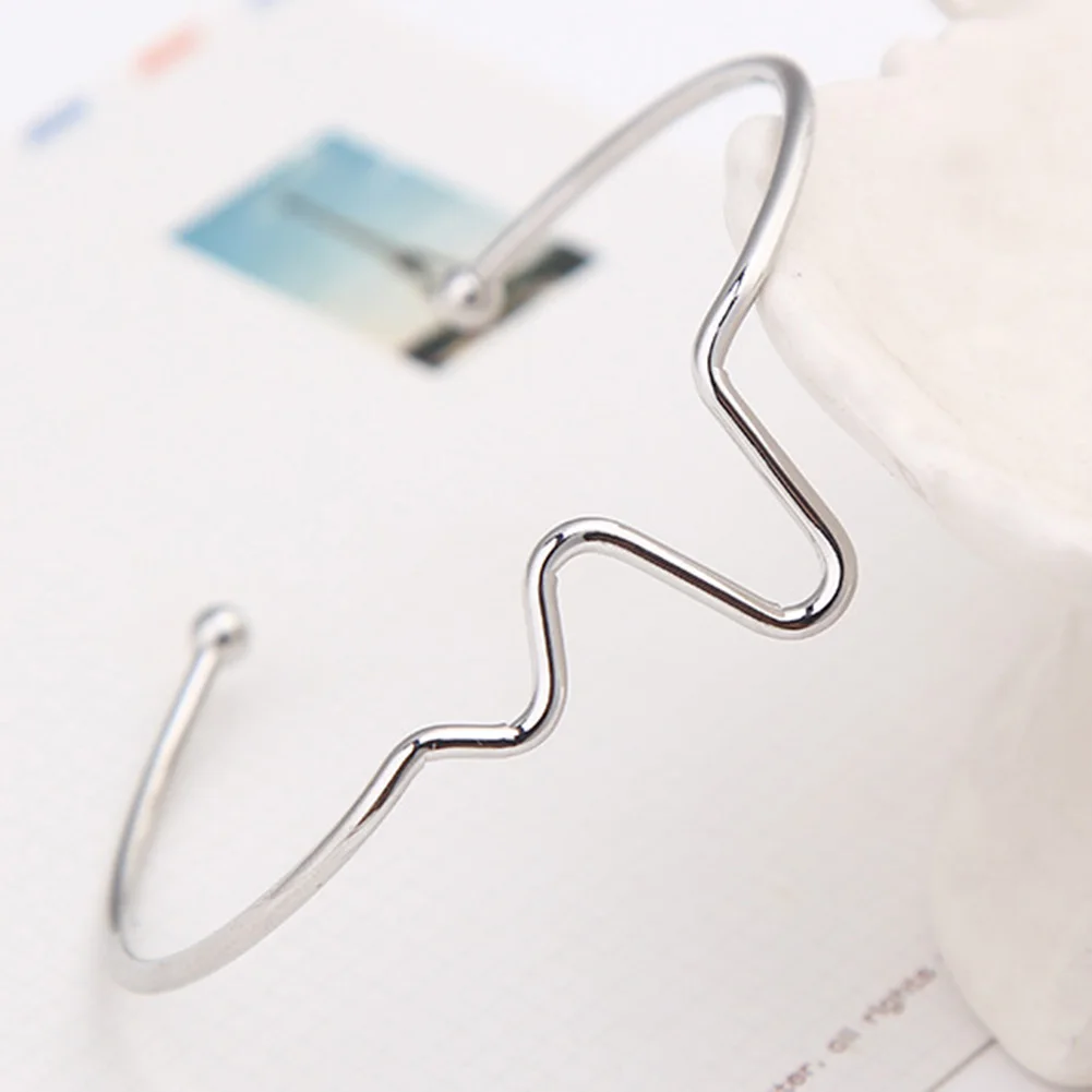 Fashion Simple Women Heart Beat Rhythm ECG Wave Open Ended Bangle Bracelet Party | Украшения и аксессуары