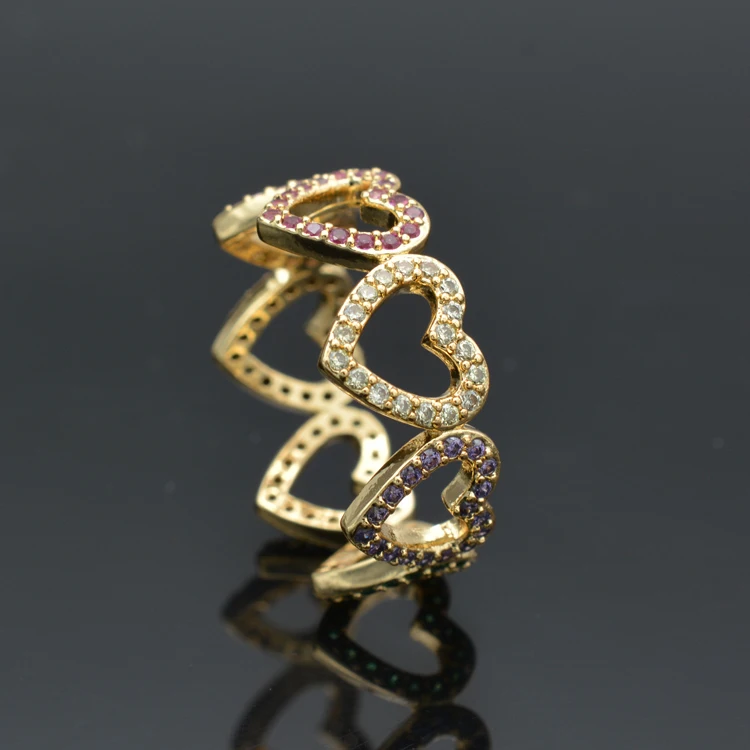 

High Quality Hollow Heart-Shaped Crown Ring Color Zircon Set Classic And Fashionable European And Beautiful Ring