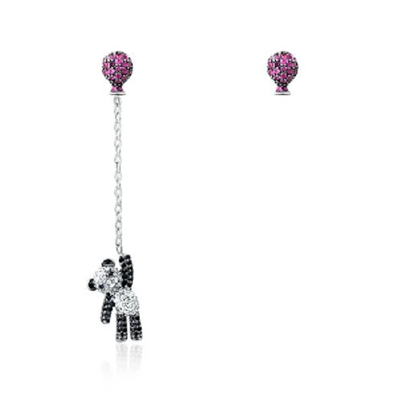 Асимметричные серьги с кристаллами воздушные шары панда медведь капли розовые