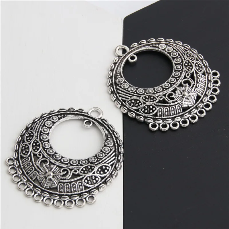 5pcs Silver Color Round Shaped Charms Chandelier Connector Pendant Jewelry Making DIY Handmade Craft 34mm A3027 | Украшения и