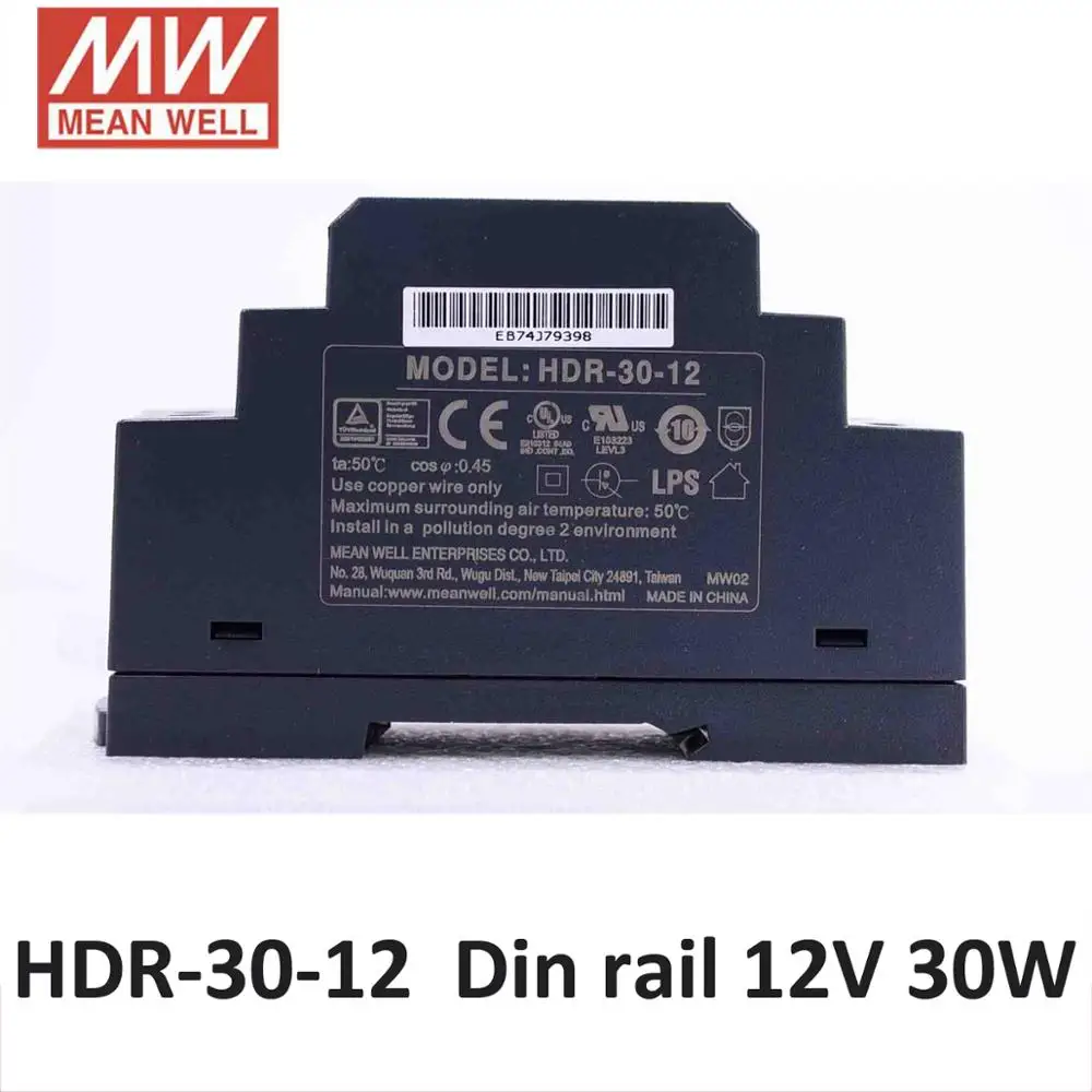MEAN WELL HDR-30W Mini DC 5 в 12 В 24 в 48 в 15 в din-рейка средняя мощность питания 86-264VAC вход 30 Вт Промышленный источник питания CE UL