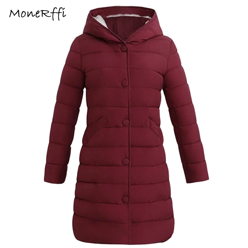 MoneRffi, зимнее женское легкое пальто, однотонное, теплое, с капюшоном, длинное, из полиэстера, теплое, тонкое, парка, портативная верхняя одежда размера плюс
