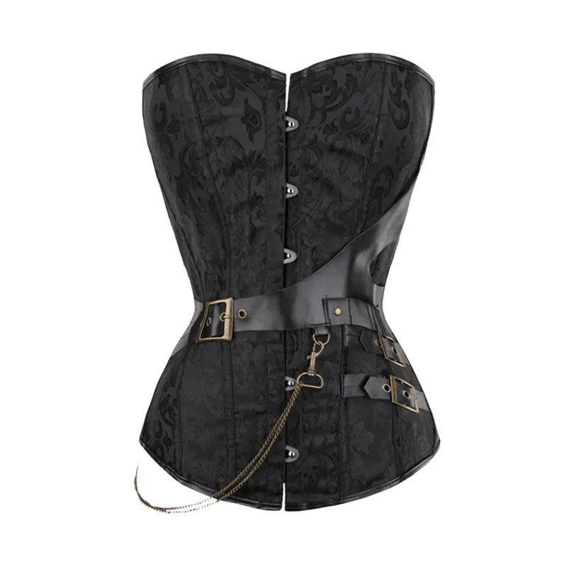 Винтажный корсет утягивающий парча в готическом стиле с поясом цепочкой дизайн