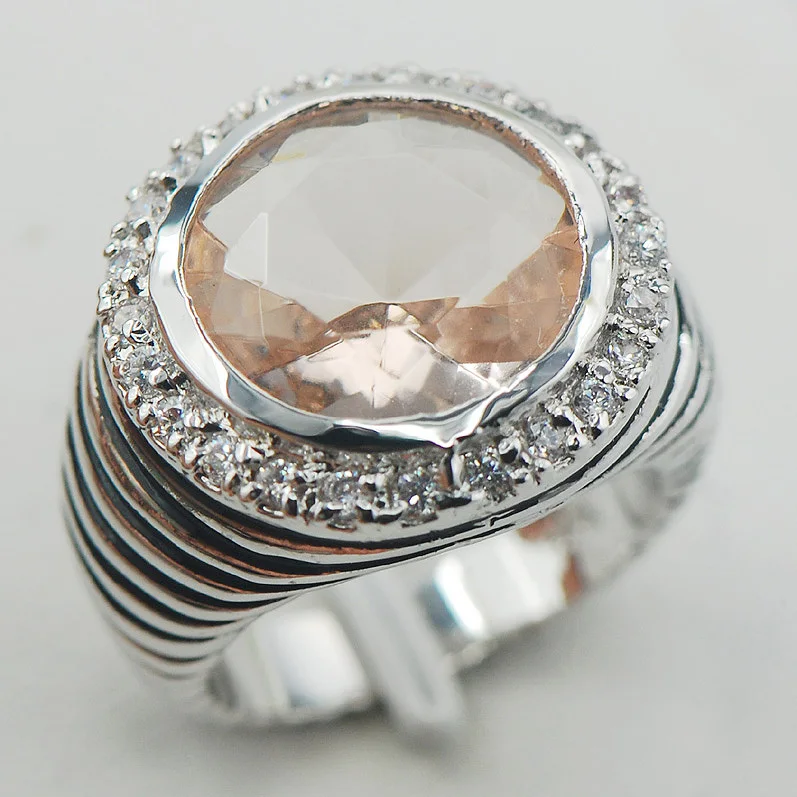 Morganite модное женское кольцо из стерлингового серебра 925 пробы F859 Размер 6 7 8 9 10|ring