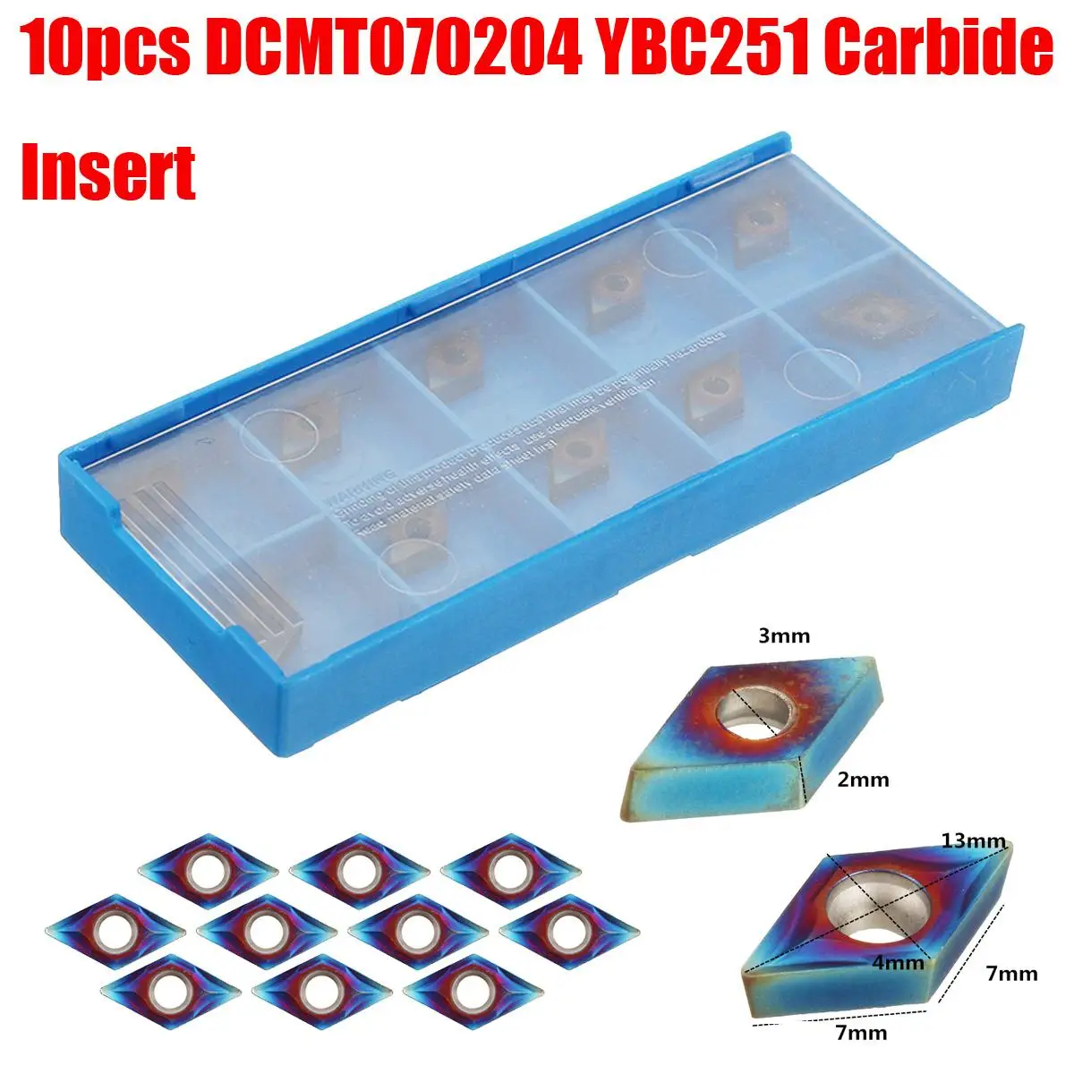 

10 шт. HRC45 Blue Nano DCMT070204 YBC251 прочная карбидная вставка для держателя токарного инструмента SDJCR/SDNCN/SDQCR