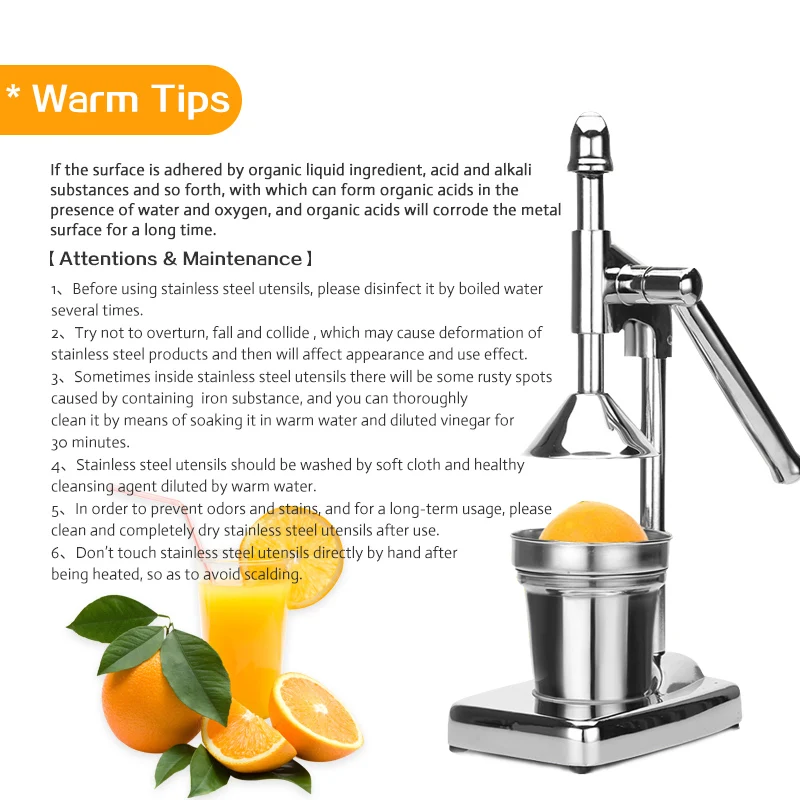 

Seamoy Fruits Hand Manual Squeezer juicer Orange Lemon Citrus Juice Slow Pressing Extractor Commercial Stainless Steel Machine