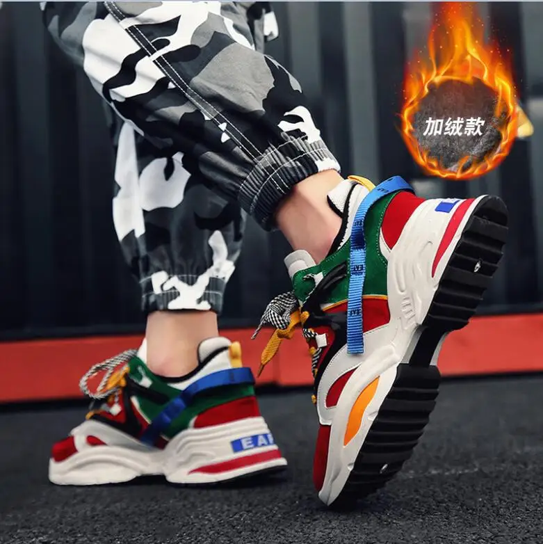 9027 Multi With Fur Мужская обувь роскошные кроссовки спортивные туфли для папы мужские зимние классические кроссовки на высокой платформе черные и белые кроссовки мужская обувь - Цвет: 9027 Multi With Fur