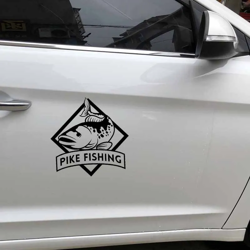 YJZT 14.6CM*14.8CM Pike Fishing Vinyl Car Sticker Cute Fish Truck Window Decal Decor Black/Silver C24-1057 | Автомобили и