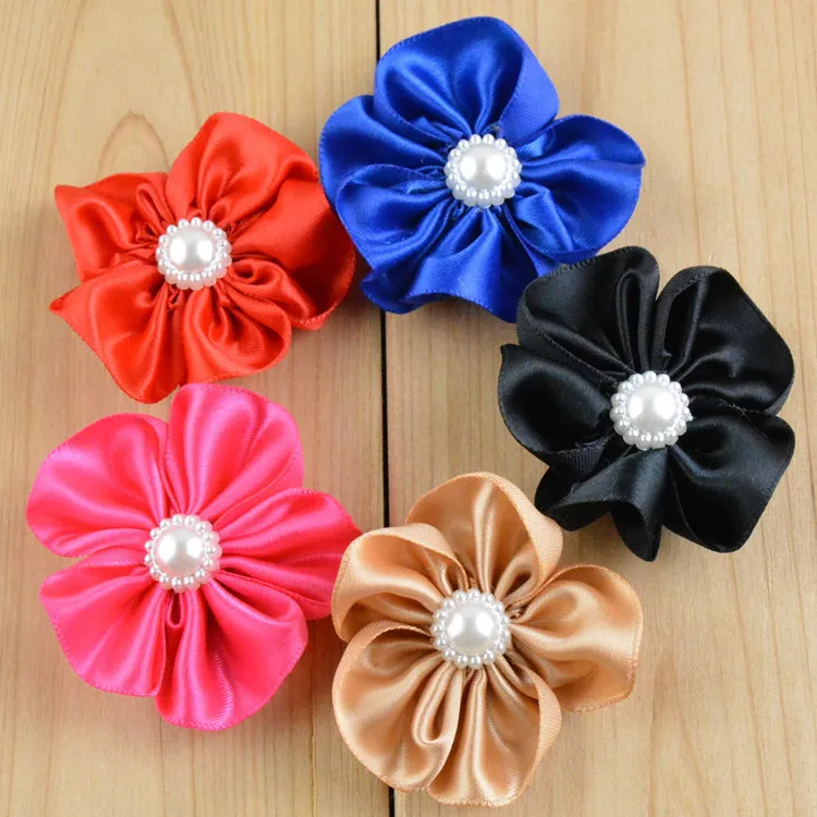 100 шт./лот 16 видов цветов DIY ленты ручной работы Цветы с жемчугом|ribbon handmade flowers|handmade