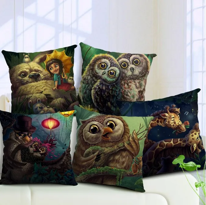 Мультяшная Сова Жираф льняная хлопковая Подушка декоративная искусственная